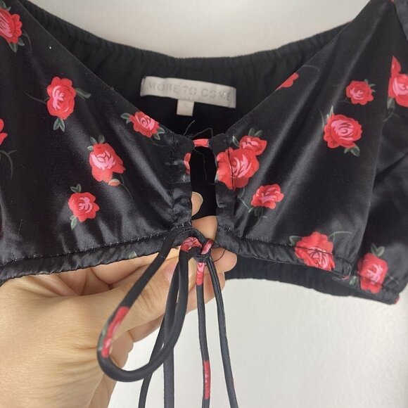 Revolve More to Come Women's Floral Rose Printed Crop Top Size S Peasant Puff - Picture 2 of 10